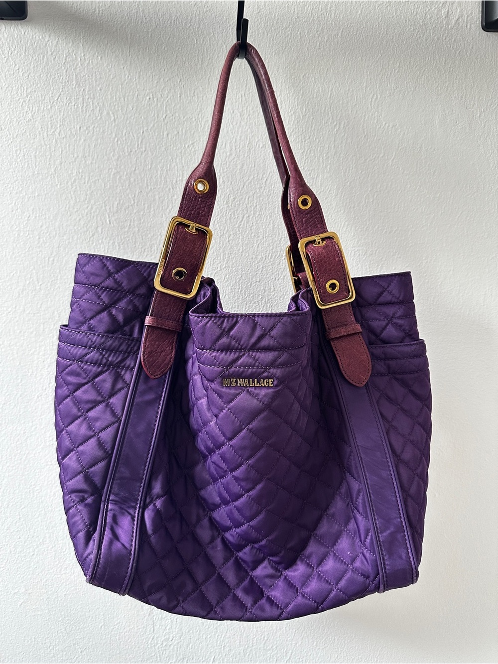 MZ WALLACE Quilted Nylon Purple Tote with Purple Leather Straps